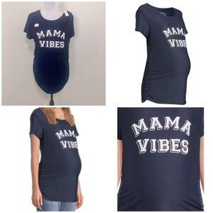 Time and Tru “Mama Vibes” Maternity Shirt Navy Cinched Sides Size Various
